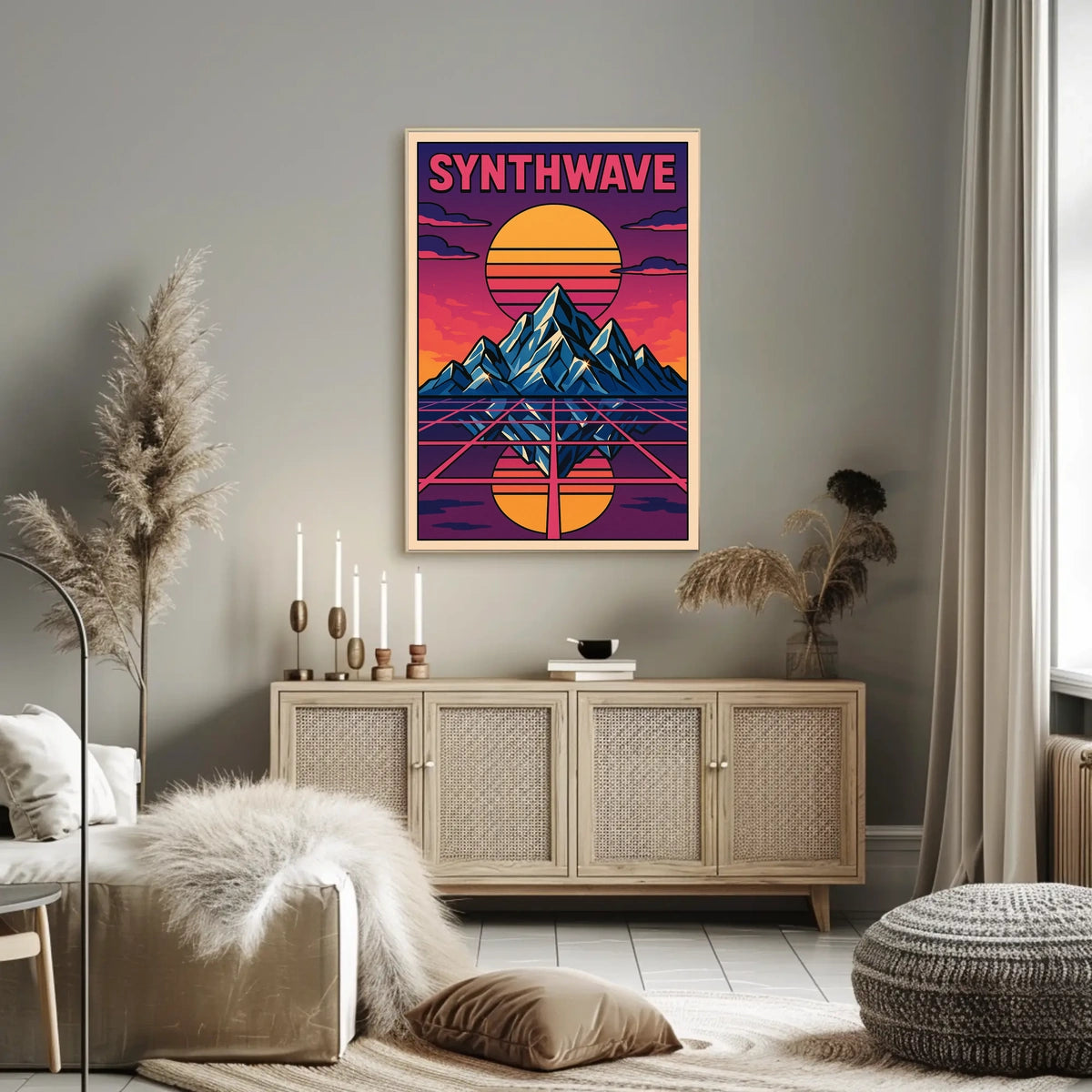 Synthwave Sunset Retro-Futuristic Art Poster