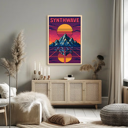 Synthwave Sunset Retro-Futuristic Art Poster