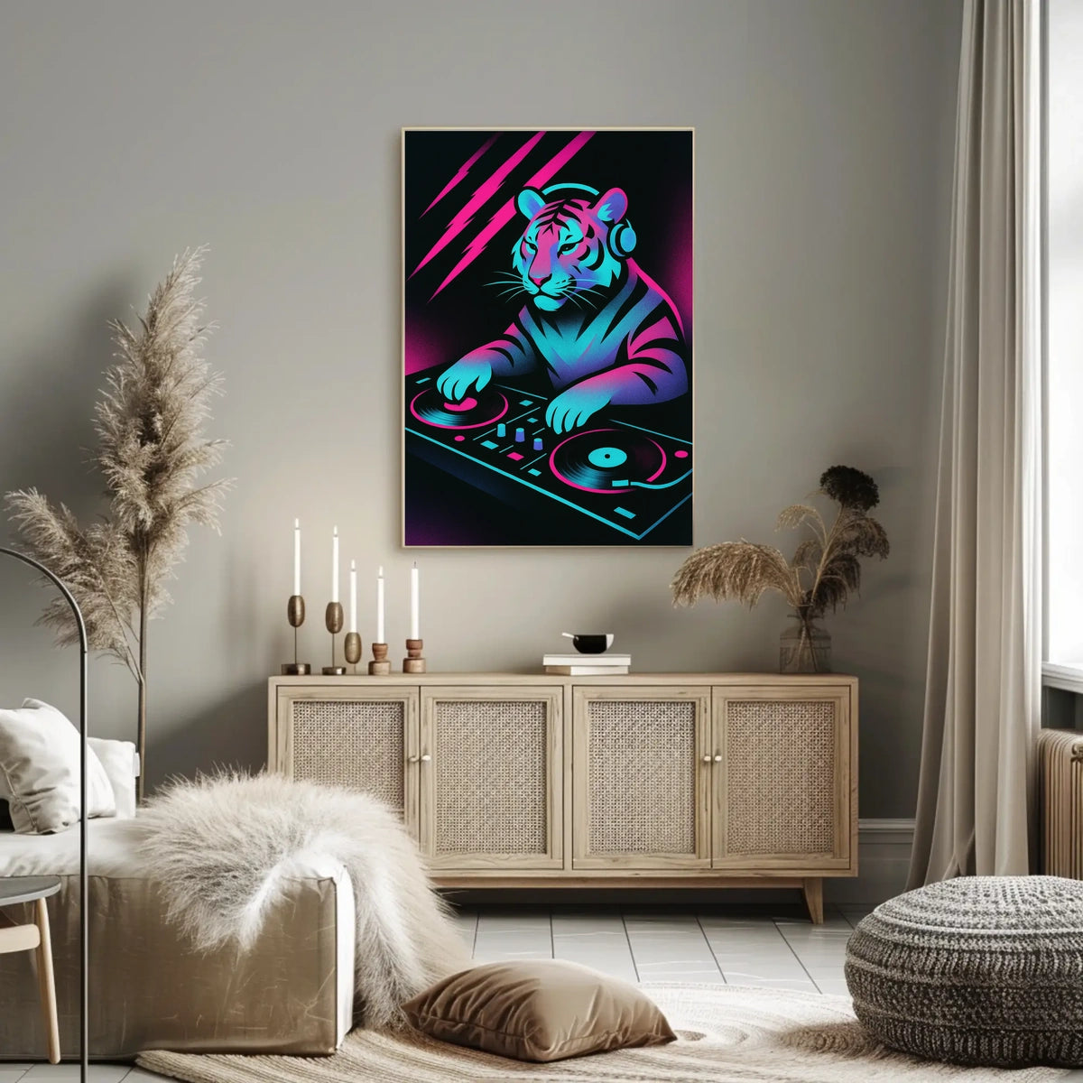 Neon Dj Tiger Poster