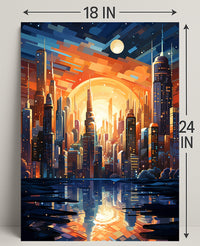 Futuristic Cityscape At Sunset Poster PosterGoat