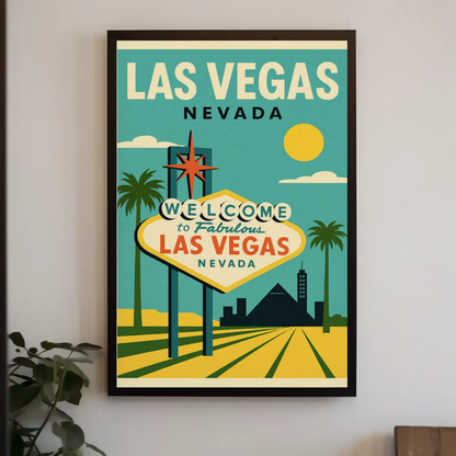 Las Vegas Sign Retro Blue Sky Scenic Art Poster