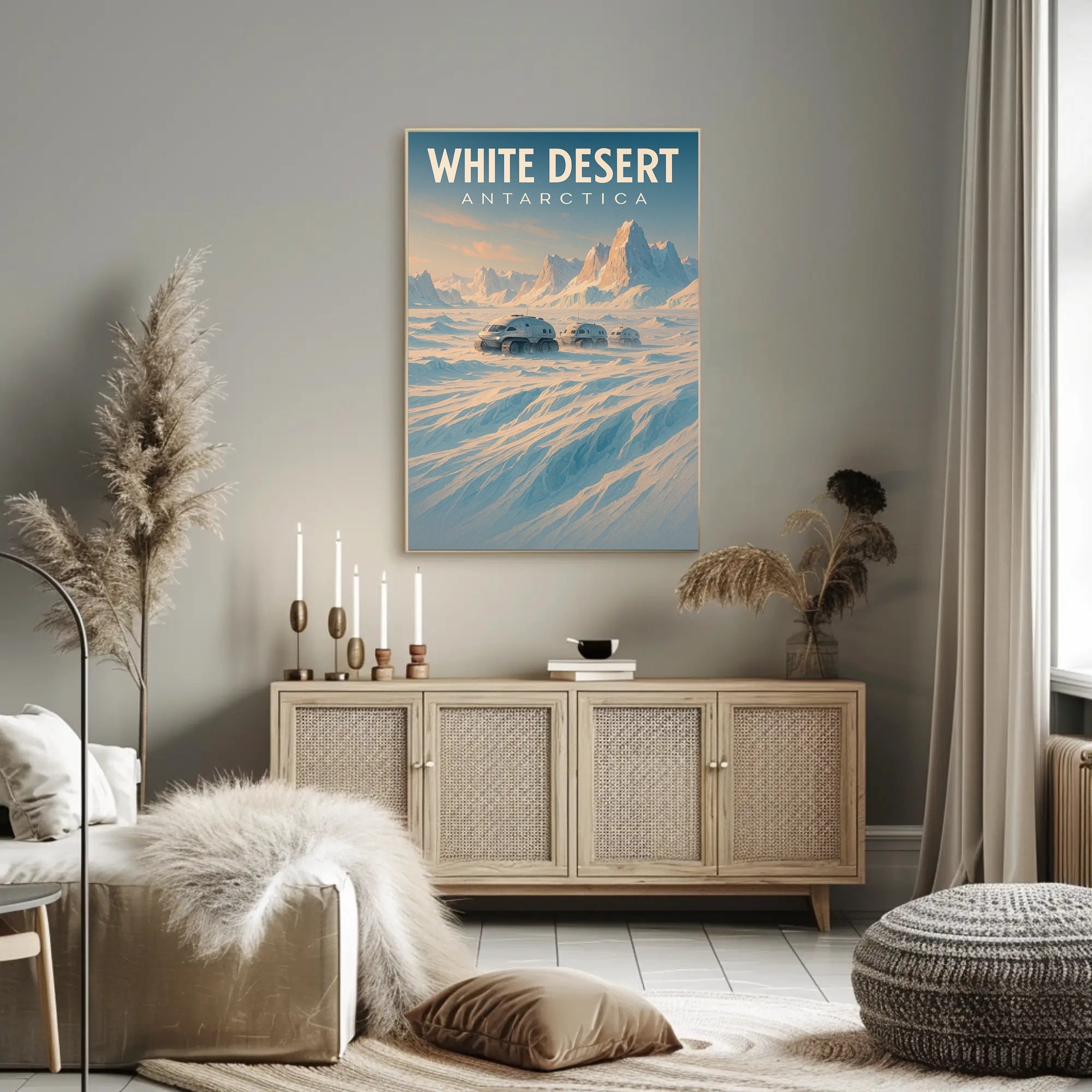 White Desert Futuristic Sci-Fi Travel Poster