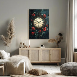 Vintage Clock and Roses Art Print - Artistic Poster