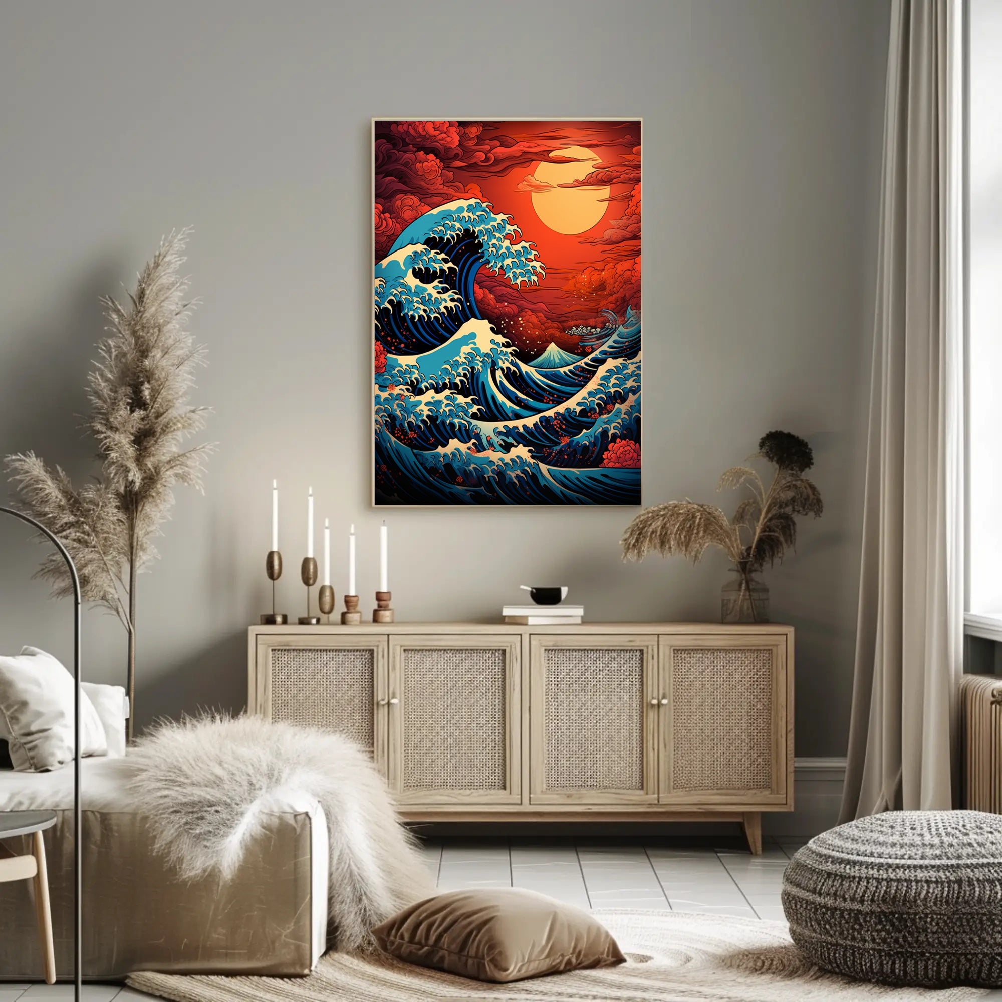 The Great Wave And Fiery Sky Poster PosterGoat