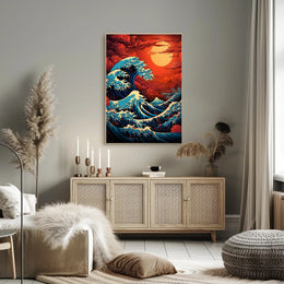 The Great Wave And Fiery Sky Poster PosterGoat