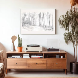 Tranquil Winter Forest Pencil Sketch Art Poster