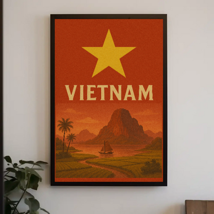 Vietnamese Serenity Travel Art: Vintage Exploration Travel Poster