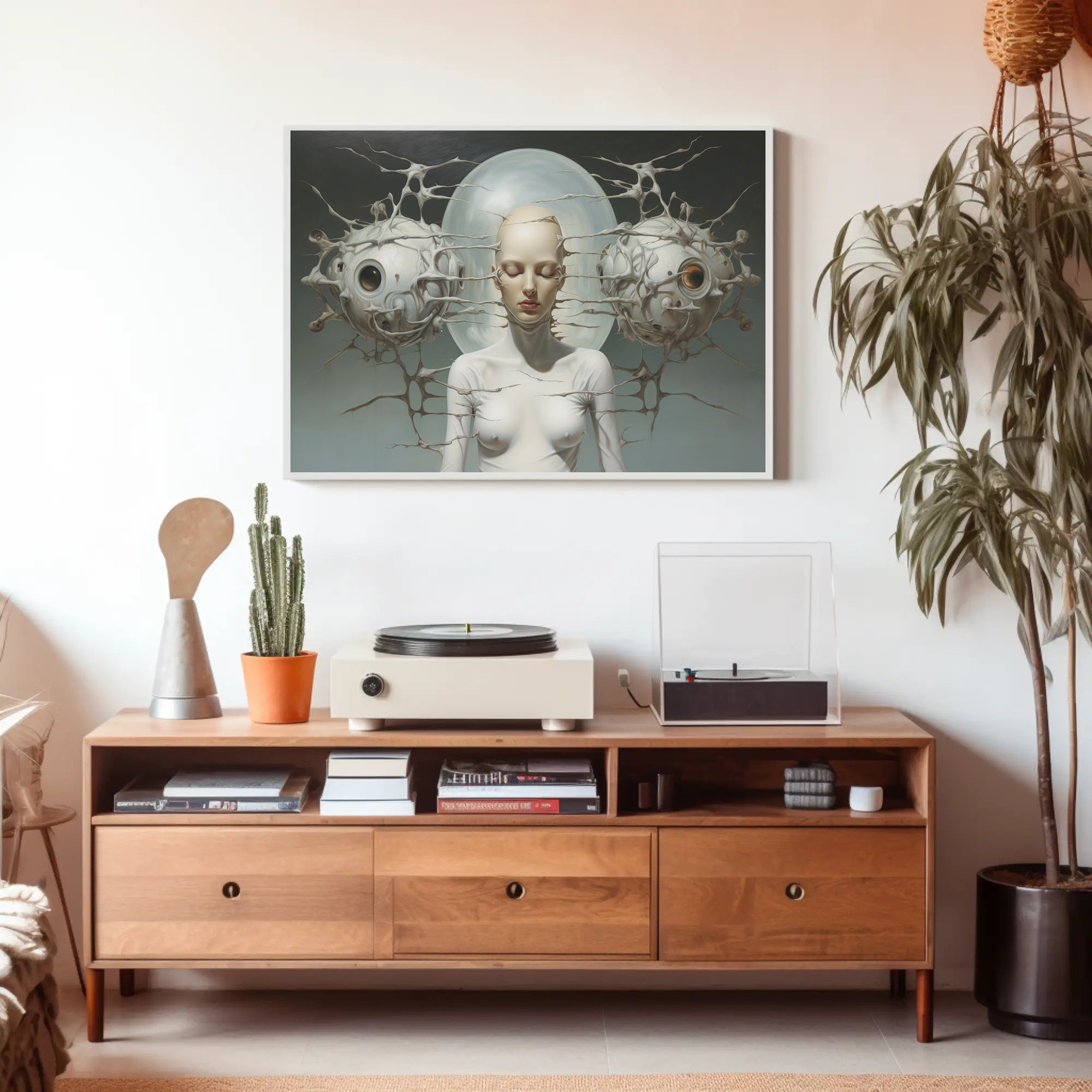 Surreal Human-Machine Fusion Poster: Futuristic Sci-Fi Poster