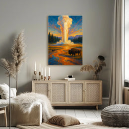 Nature's Grandeur Landscape Geyser Bison Poster