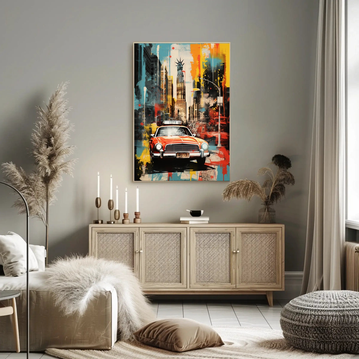 Stylized New York Cityscape Mid-20th Century Travel Poster