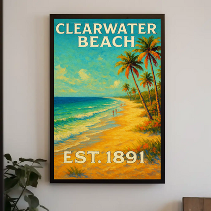 Clearwater Beach Florida Palm Coast Travel Poster