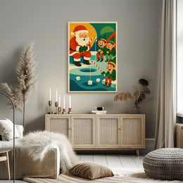 Santa's Whimsical Christmas Fishing Adventure Poster