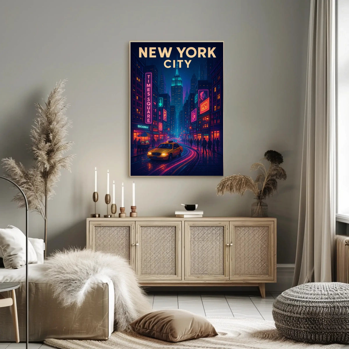 New York City Nightlife Neon Art Poster Abstract Wall Art