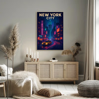 New York City Nightlife Neon Art Poster Abstract Wall Art