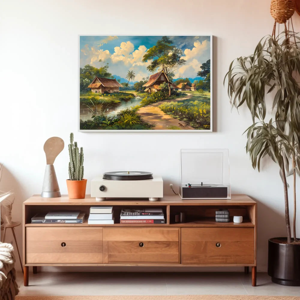 Serene Tropical Countryside Impressionist Art Poster