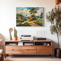 Serene Tropical Countryside Impressionist Art Poster
