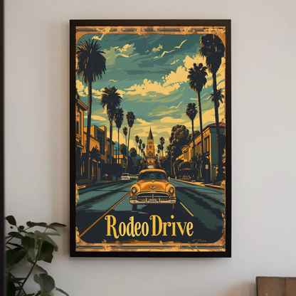 Rodeo Drive Vintage Car Beverly Hills Travel Poster