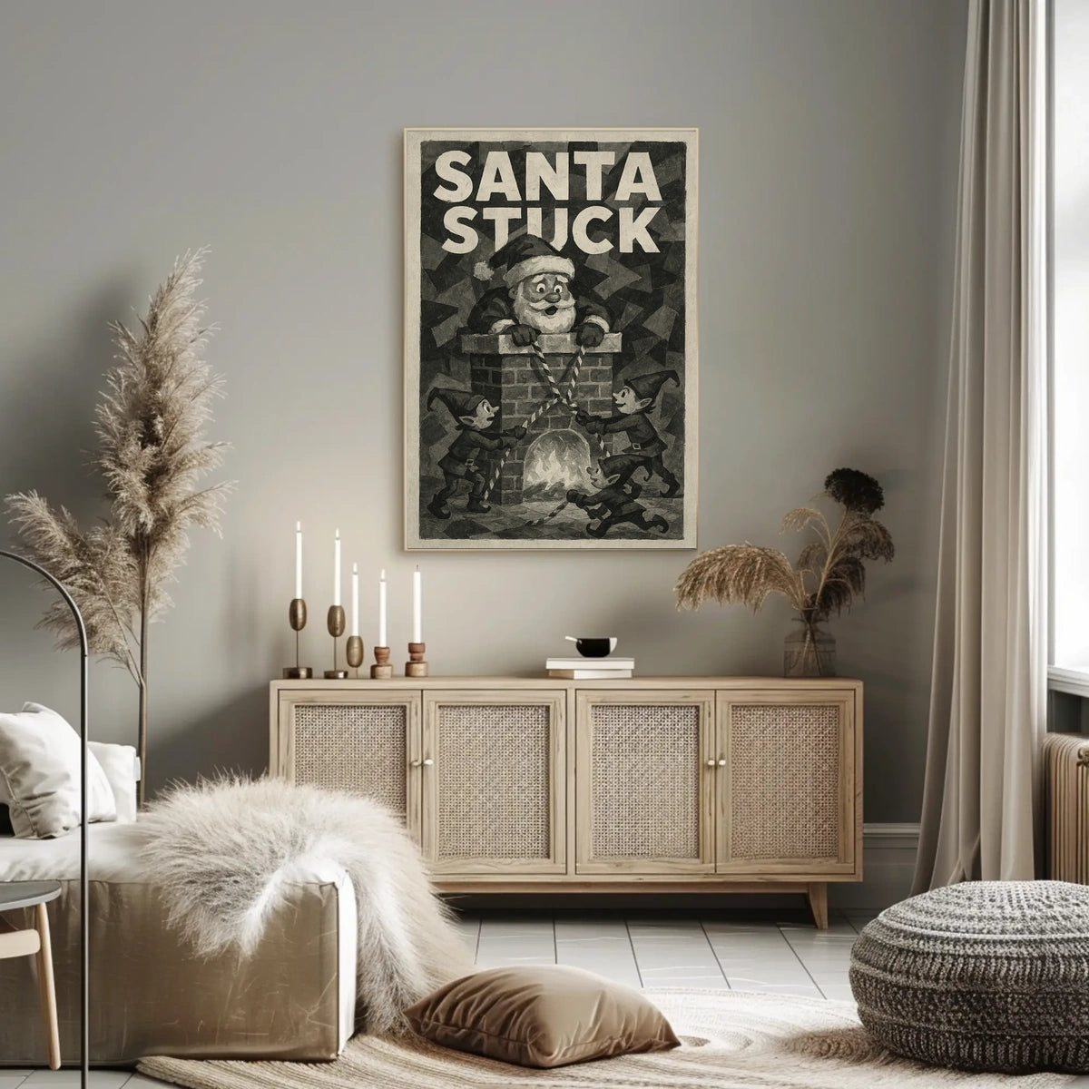Santa Stuck in Chimney Christmas Pop Culture Poster
