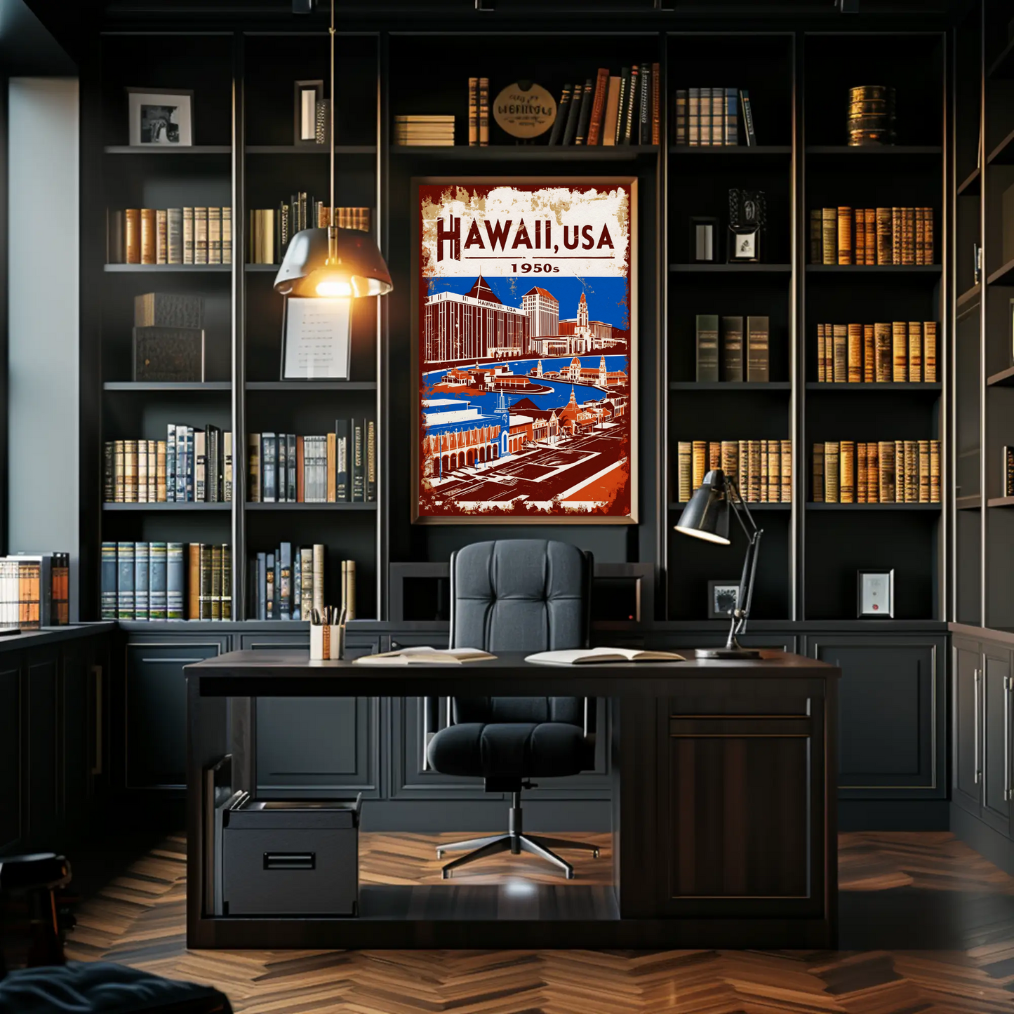 Hawaii USA 1950s Island Life Vintage Maroon Travel Poster