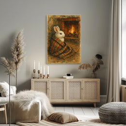 Cozy Rabbit By The Fireplace Poster