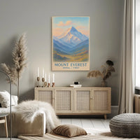 Mount Everest Vintage Illustration Serene Travel Pastel Himalayan Snowcapped Majesty Adventure Lovers Poster