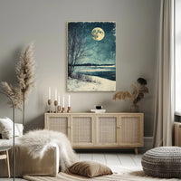Serene Winter Moonlight Landscape Vintage Art Poster