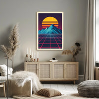 Retro-Futuristic Synthwave Mountain Landscape Futuristic Sci-Fi Poster