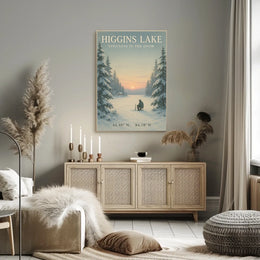Tranquil Snowy Scene at Higgins Lake Artistic Poster