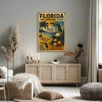 Florida Beaches and Space Launch Vintage Travel Poster