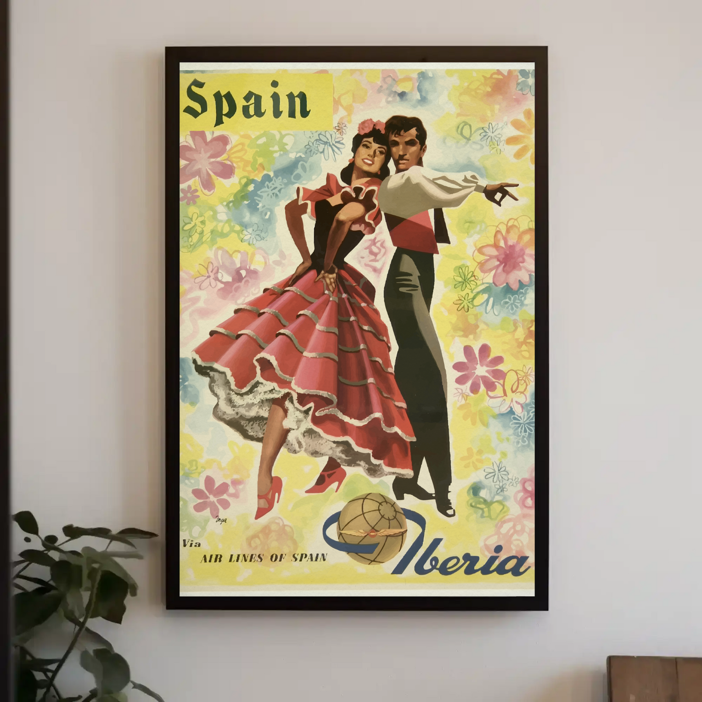 Spain Flamenco Dancers Colorful Flowers Iberia Travel Poster