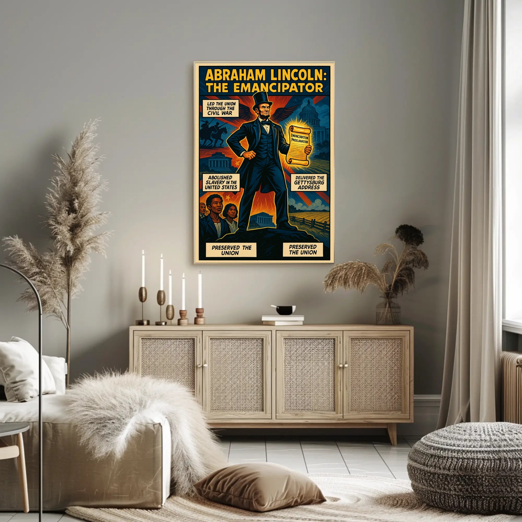 Abraham Lincoln Vintage Presidential Historical Illustration Poster PosterGoat