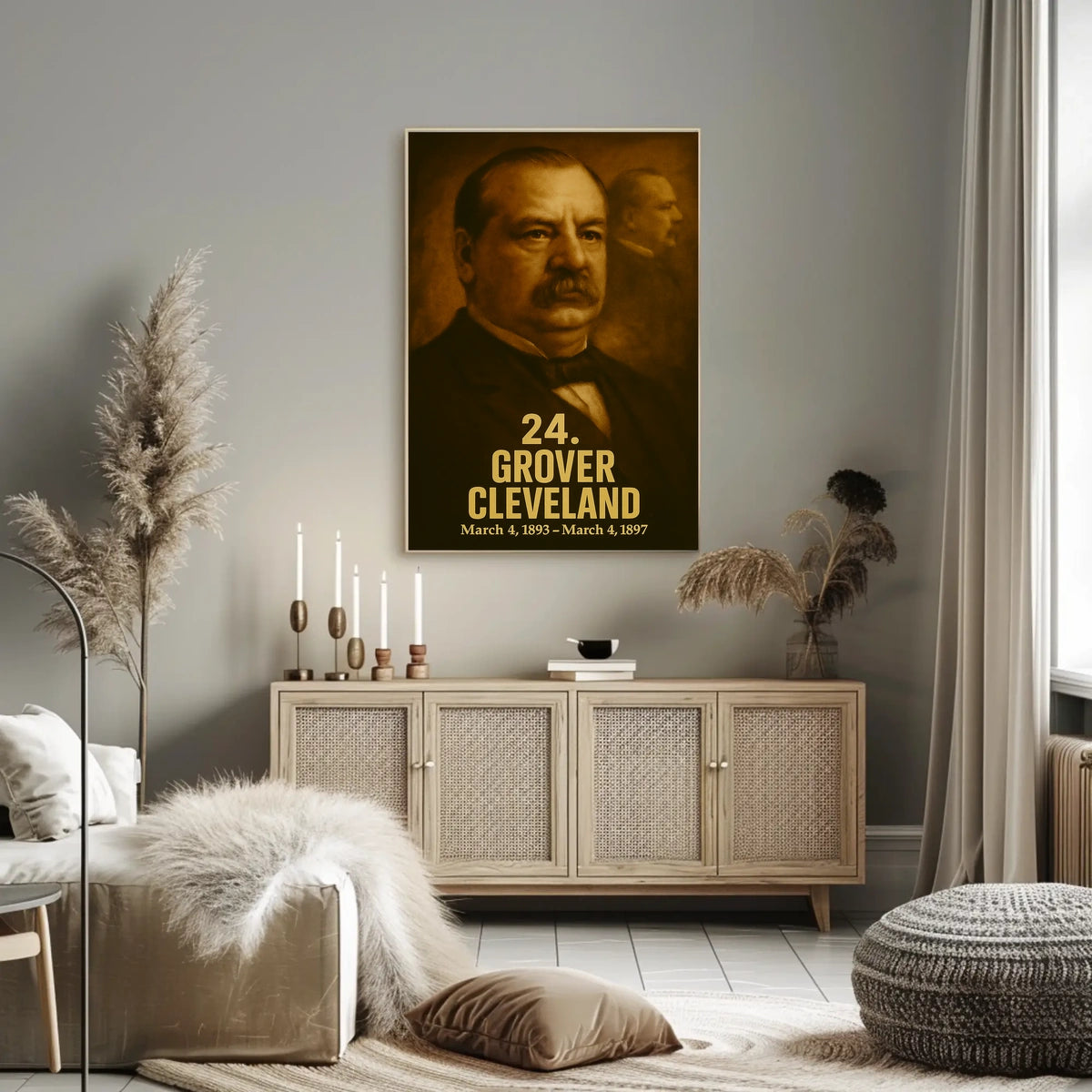 Grover Cleveland Poster Vintage Analog Film Aesthetic Presidential Portrait Wall Art Historical Print
