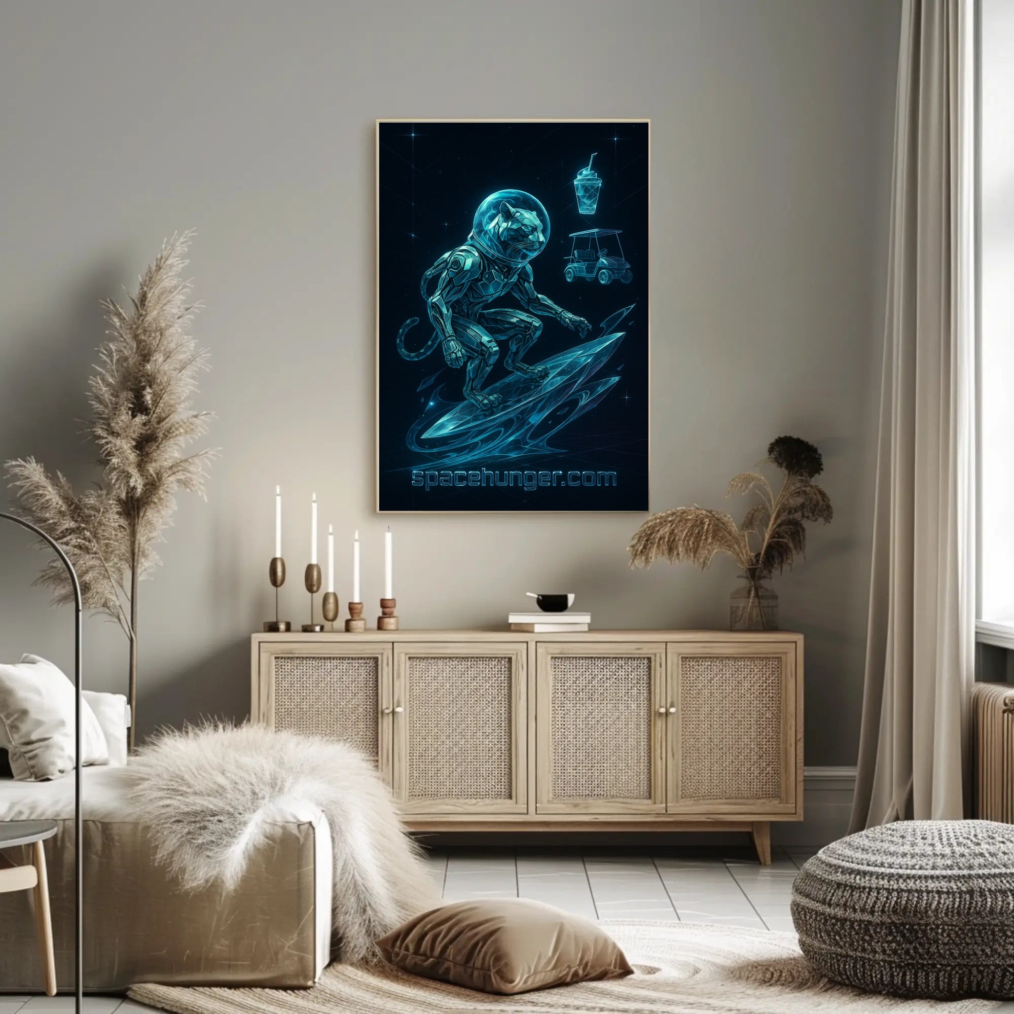 Cosmic Panther Surfer Poster Futuristic Neon Wall Art