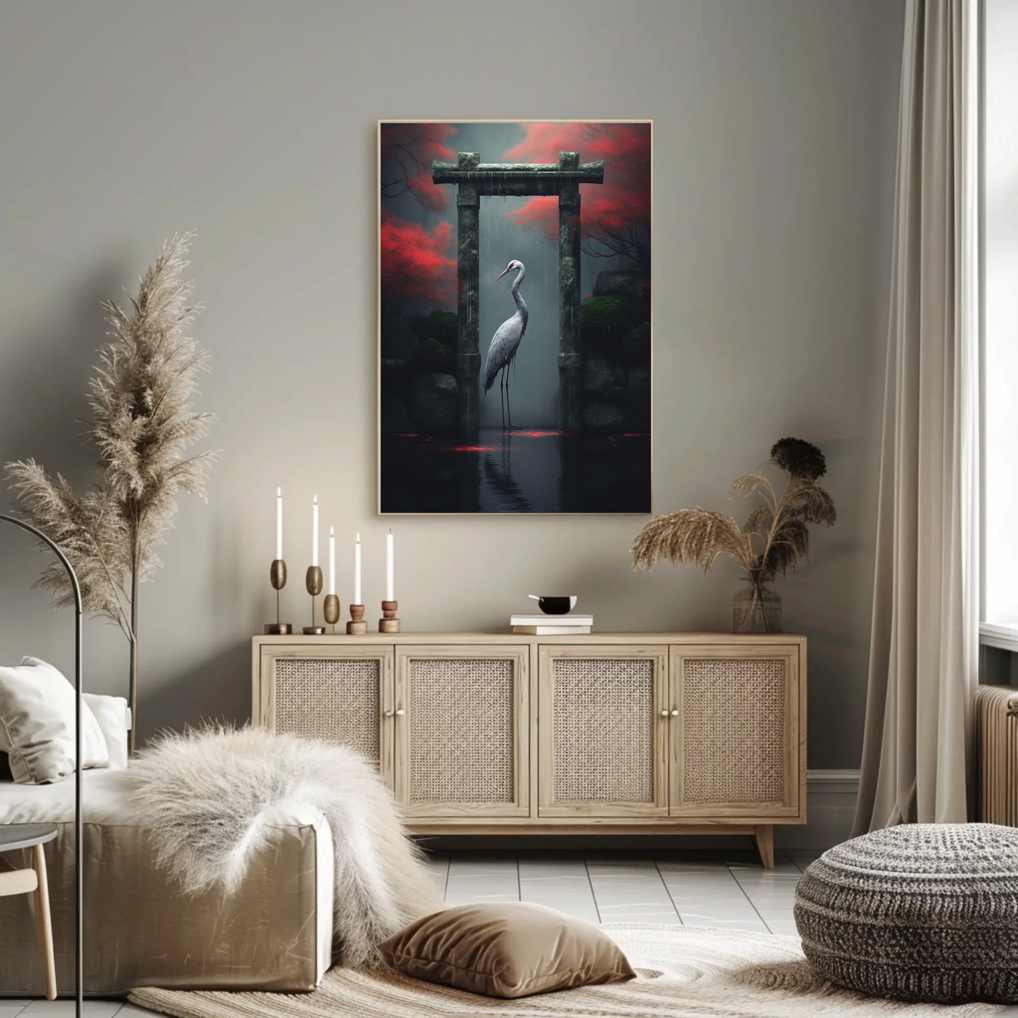 Tranquil Crane In A Mystical Garden Poster