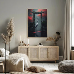Tranquil Crane In A Mystical Garden Poster