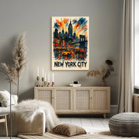 New York City Watercolor Cityscape Poster Abstract Wall Art