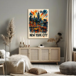 New York City Watercolor Cityscape Poster Abstract Wall Art
