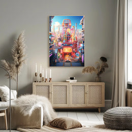 Futuristic Tech Cityscape Vibrant Urban Life Sci-Fi Poster