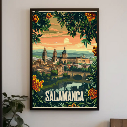 Salamanca Spain Sunset Cathedral Travel Poster
