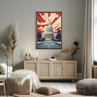 Stylized Capitol Building Vintage Political Propaganda Poster