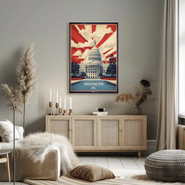 Stylized Capitol Building Vintage Political Propaganda Poster