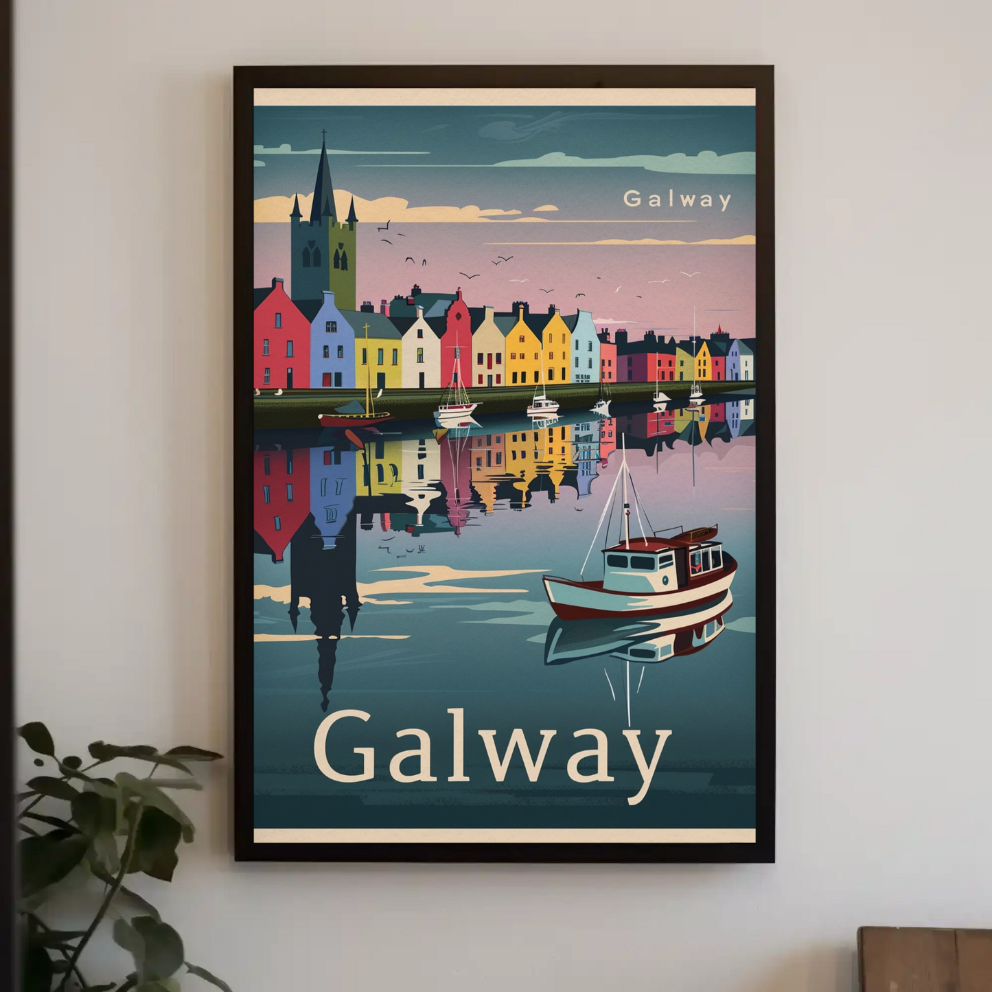 Galway Waterfront Reflections Ireland Travel Poster