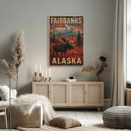 Alaskan Wilderness Moose Vintage Adventure Poster