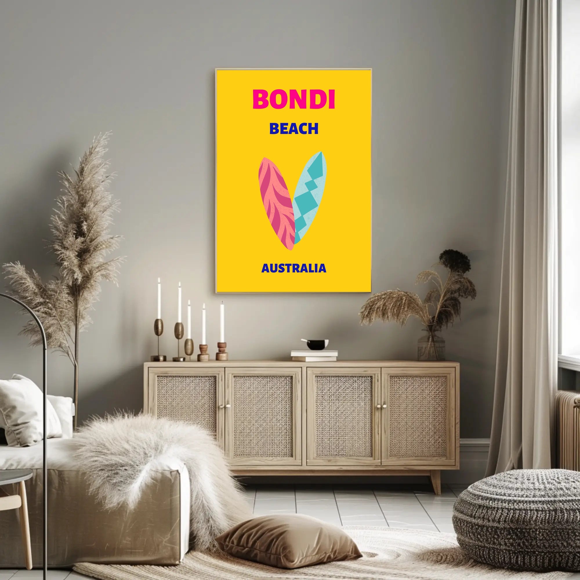 Bondi Beach Retreat Surfboards Travel Poster PosterGoat