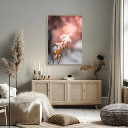 Snow-Kissed Autumn Leaves Poster