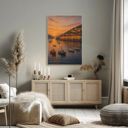 Dartmouth Harbour Sunset Pastel Rowhouses Travel Poster