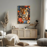 Majestic Tiger Wall Art Amidst Blossoms
