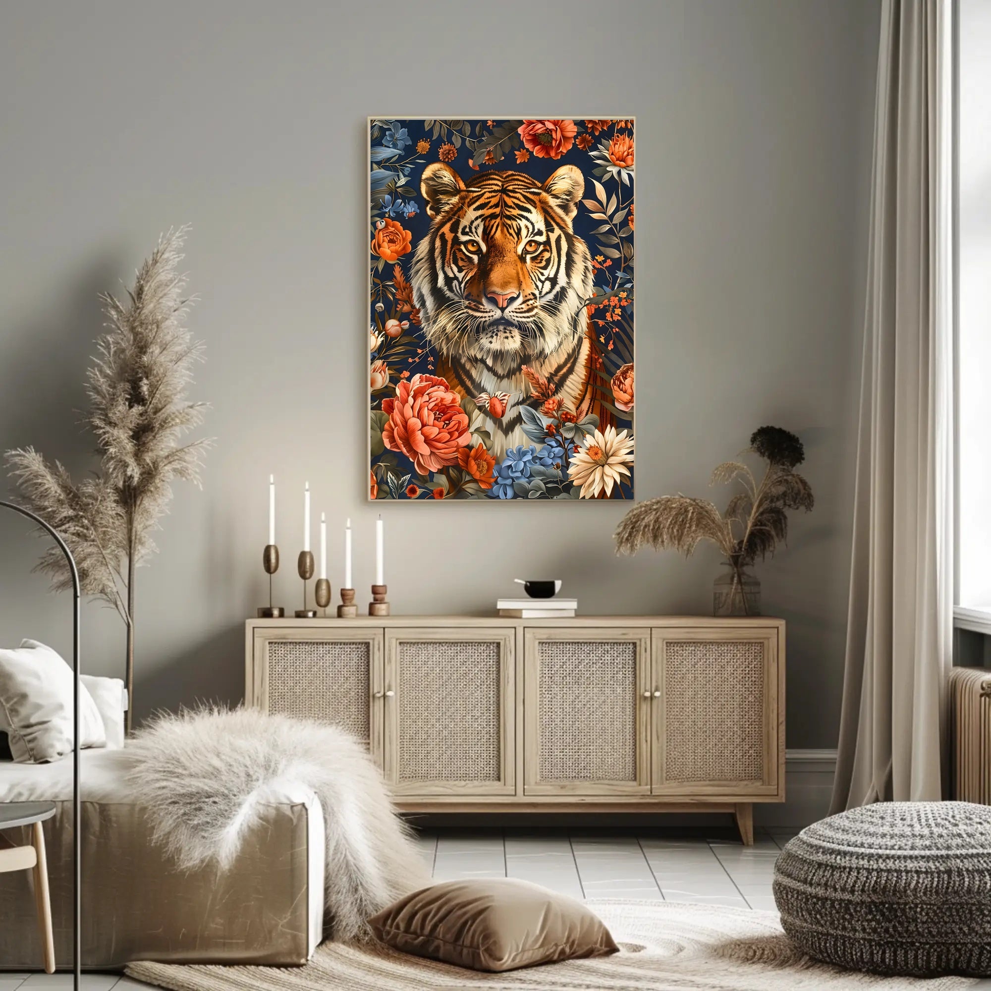 Majestic Tiger Wall Art Amidst Blossoms