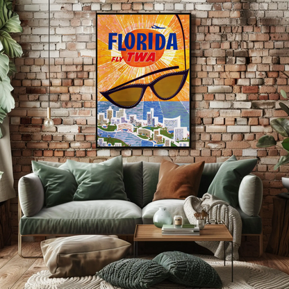 1960s Florida Fly TWA Vintage Style Travel Poster