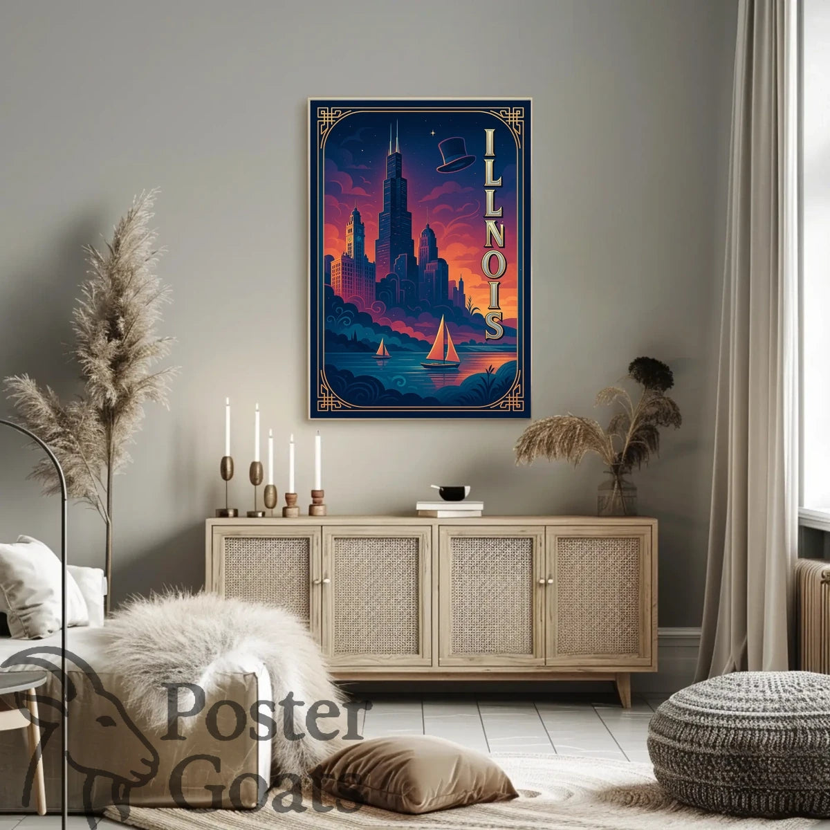 Illinois Skyline Vintage Design Urban or Cityscape Poster
